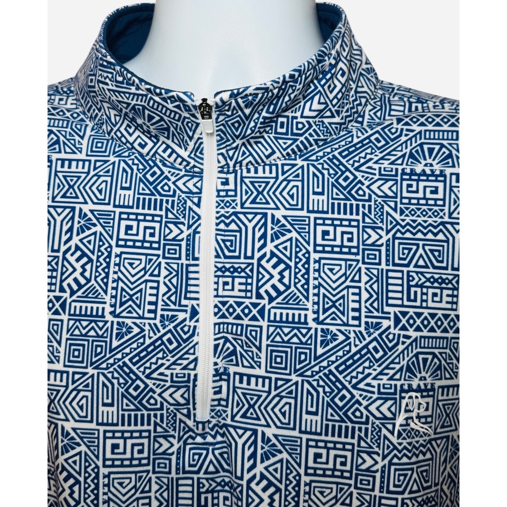 Rhoback Mens XXL Quarter Zip Pullover Blue Geometric Tribal Print Golf Top L/S